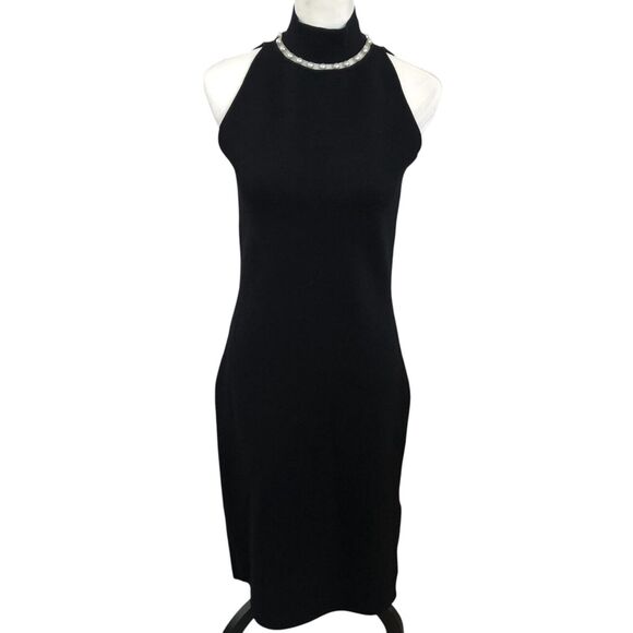 Camila Coelho Black Midi NWT Mock Pearl Neck‎ Pencil Cocktail/Party Dress M - Picture 1 of 15